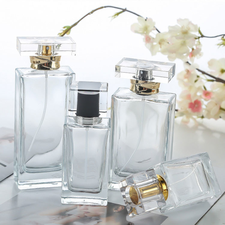 Silver Cap Aluminum Square Crystal Perfume Bottle 30ml 50ml 100ml